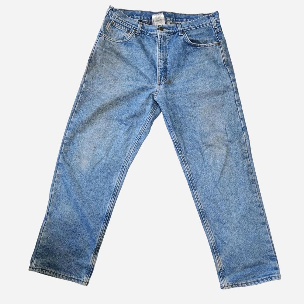 Carhartt plaid lined work blue jeans Size 36x30